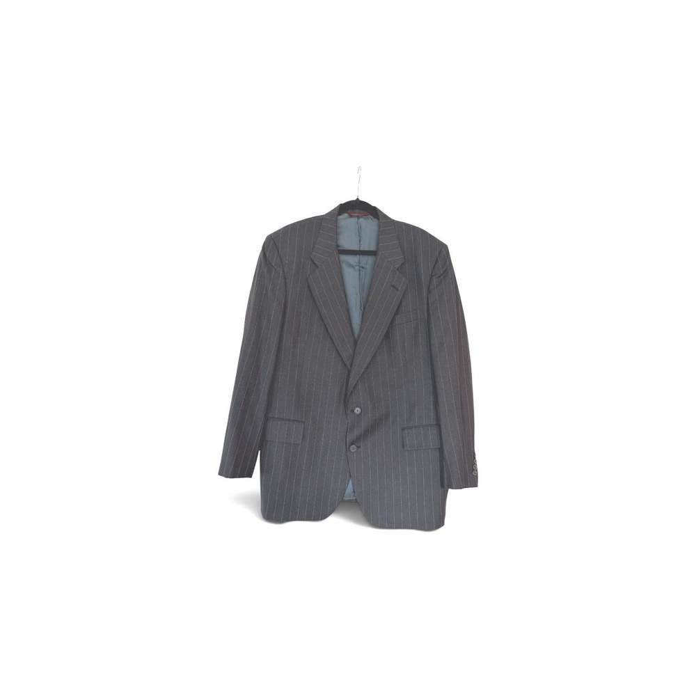 Jos. A. Bank Mens Black Pinstripe Super 100s Merino Wool 2 Piece Suit Blazer 46R